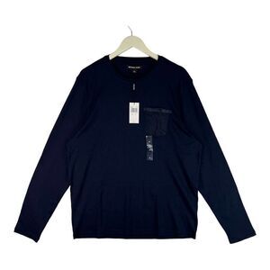 New Michael Kors Men US XL Navy Blue Sweatshirt Crew Neck Pullover Long Sleeve